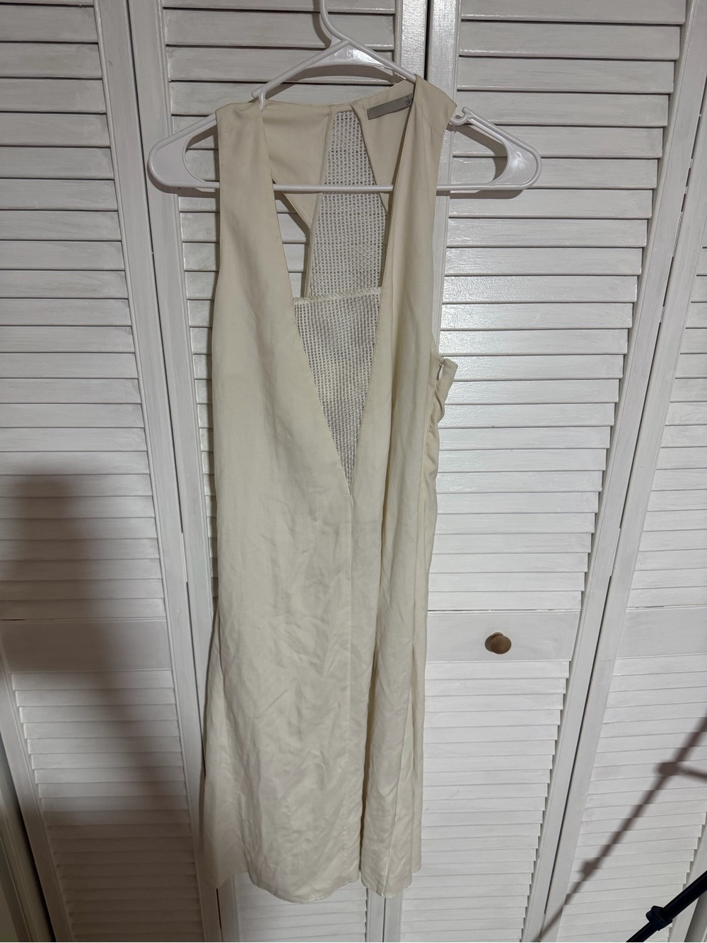 Skin Cream Backless V-Neck Dress with Mesh Panel